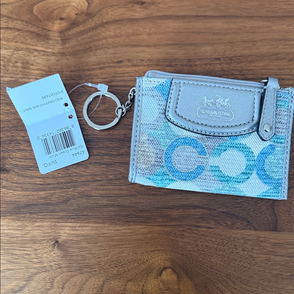 Coach Silver and Blue Keychain Wallet